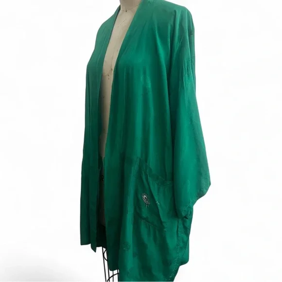 Golden Bee Green traditional vintage Chinese Kimono with Peacock Embroidery sz M - Picture 4 of 15